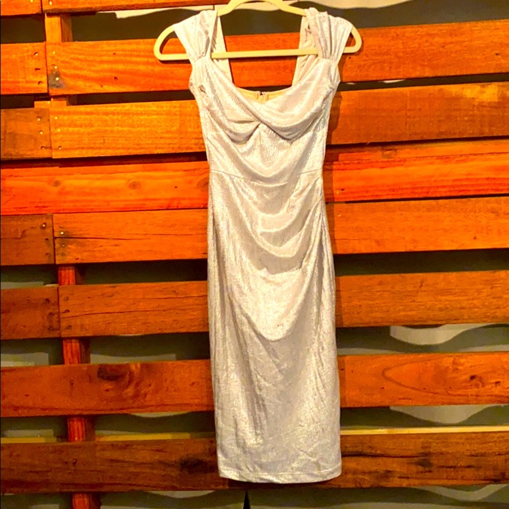 Stop Staring Silver Crinkle Metallic Dress